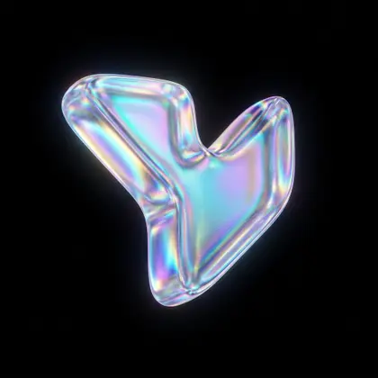 The Vmotif mark as holographic iridescent glass on black