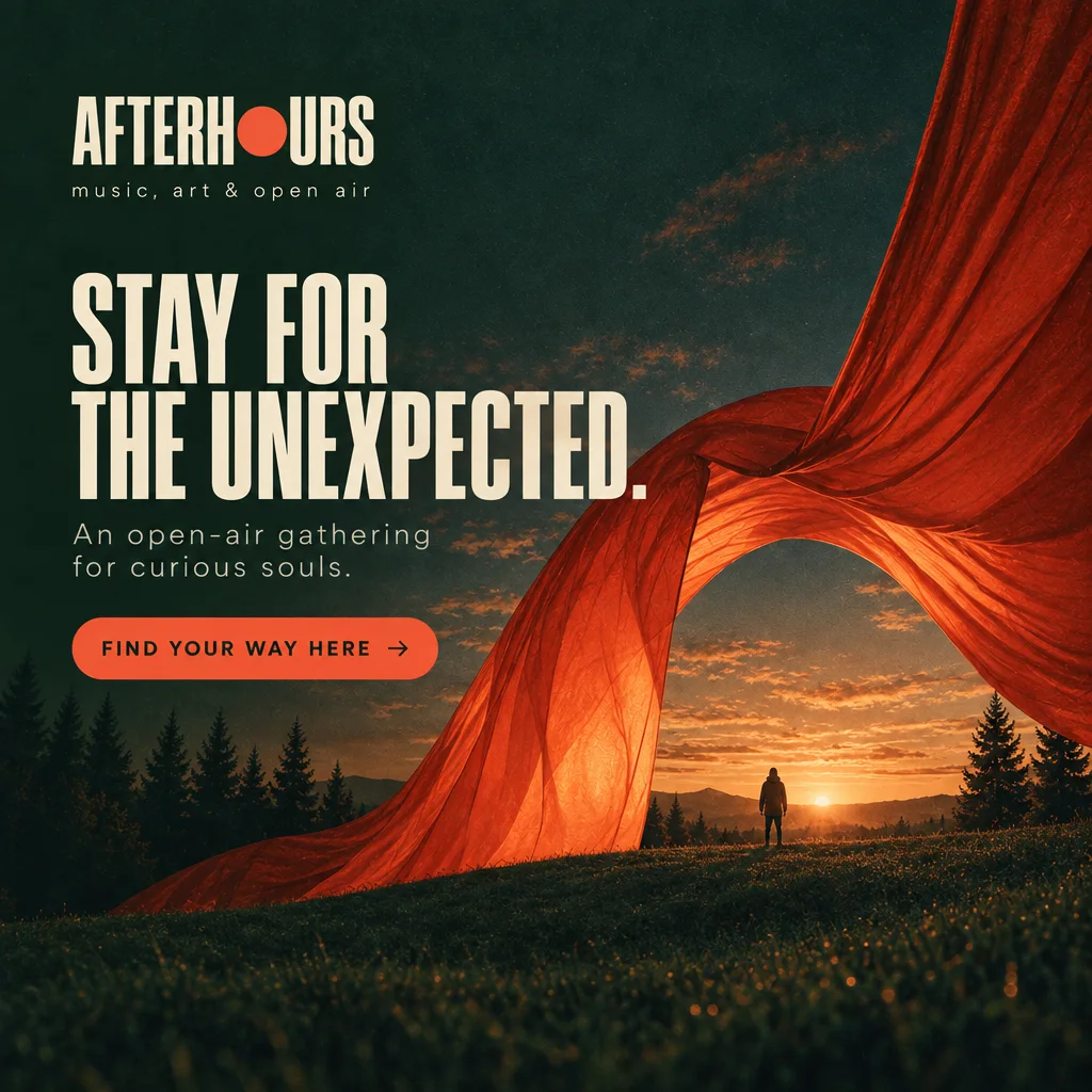 Generated square social creative for AFTERHOURS with the campaign headline over the glowing ribbon