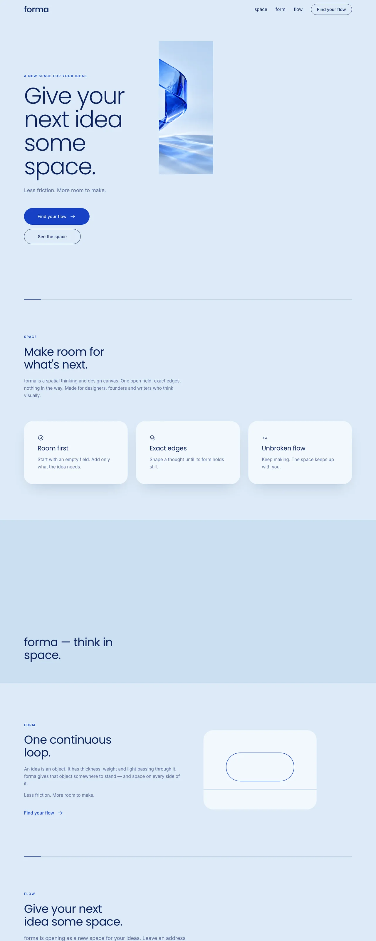 Generated forma launch page with brand navigation, the campaign headline and a call to action