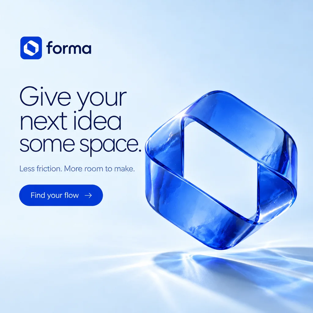 Generated square social creative for forma with the campaign headline beside the cobalt glass loop